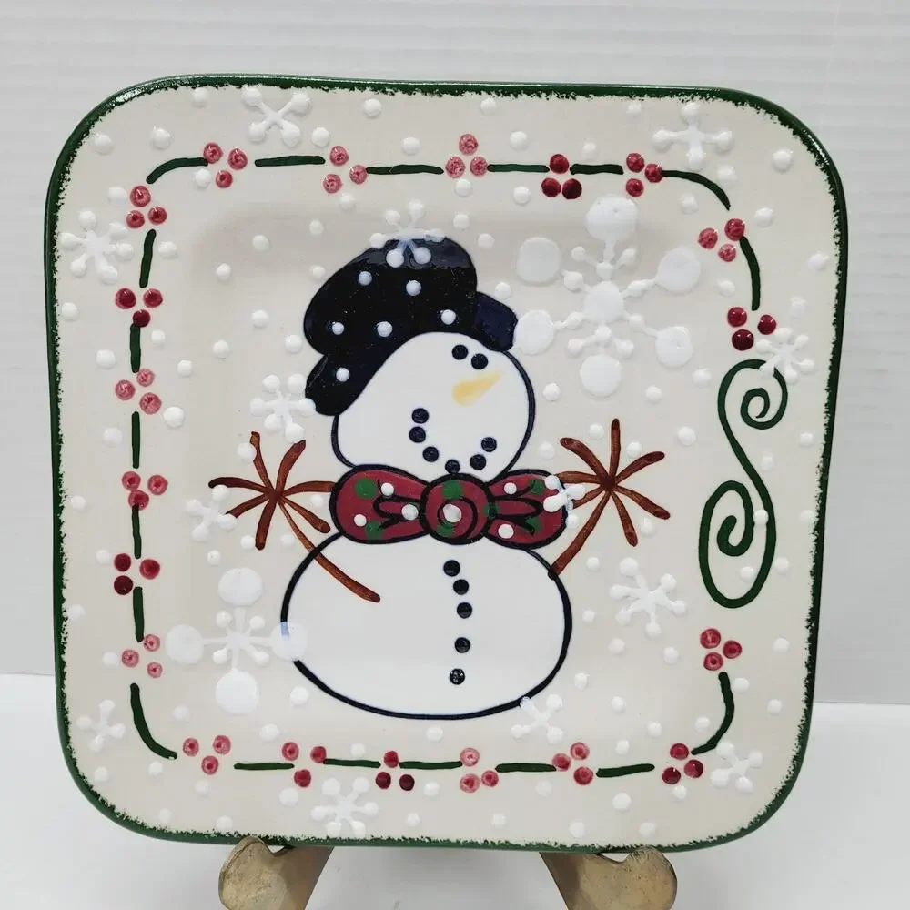 Set of 4 Expressly Yours Textured Snowman Christmas 7 3/4” Square Cookie Plates